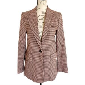 Mango Oversized Houndstooth Plaid brown longline Blazer XS Preppy Classic Jacket